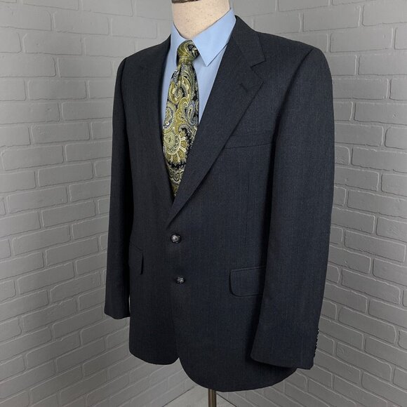 Evan Picone Blazer Men 42R Gray Blue Stripe Classic Career Wool VTG USA 80s‎ - Picture 2 of 16